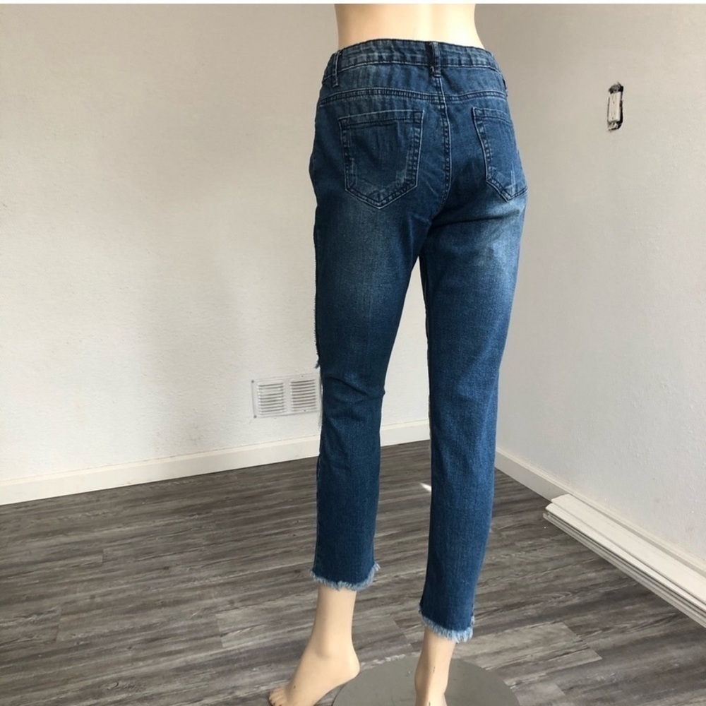 American BAZI cropped jeans distressed blue size:7 - Picture 2 of 13